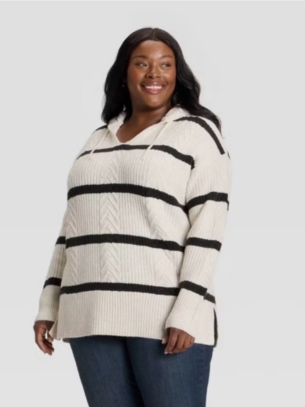 🦓 Ava & Vic Tunic Cable Knit Hoodie Sweater. XXL